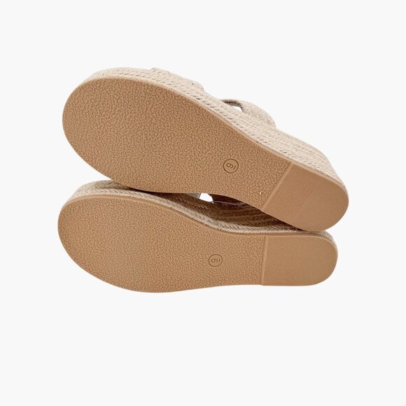 NEW Universal Thread Kayli Jute Two Band Wedge Heels - Tan - Picture 6 of 11